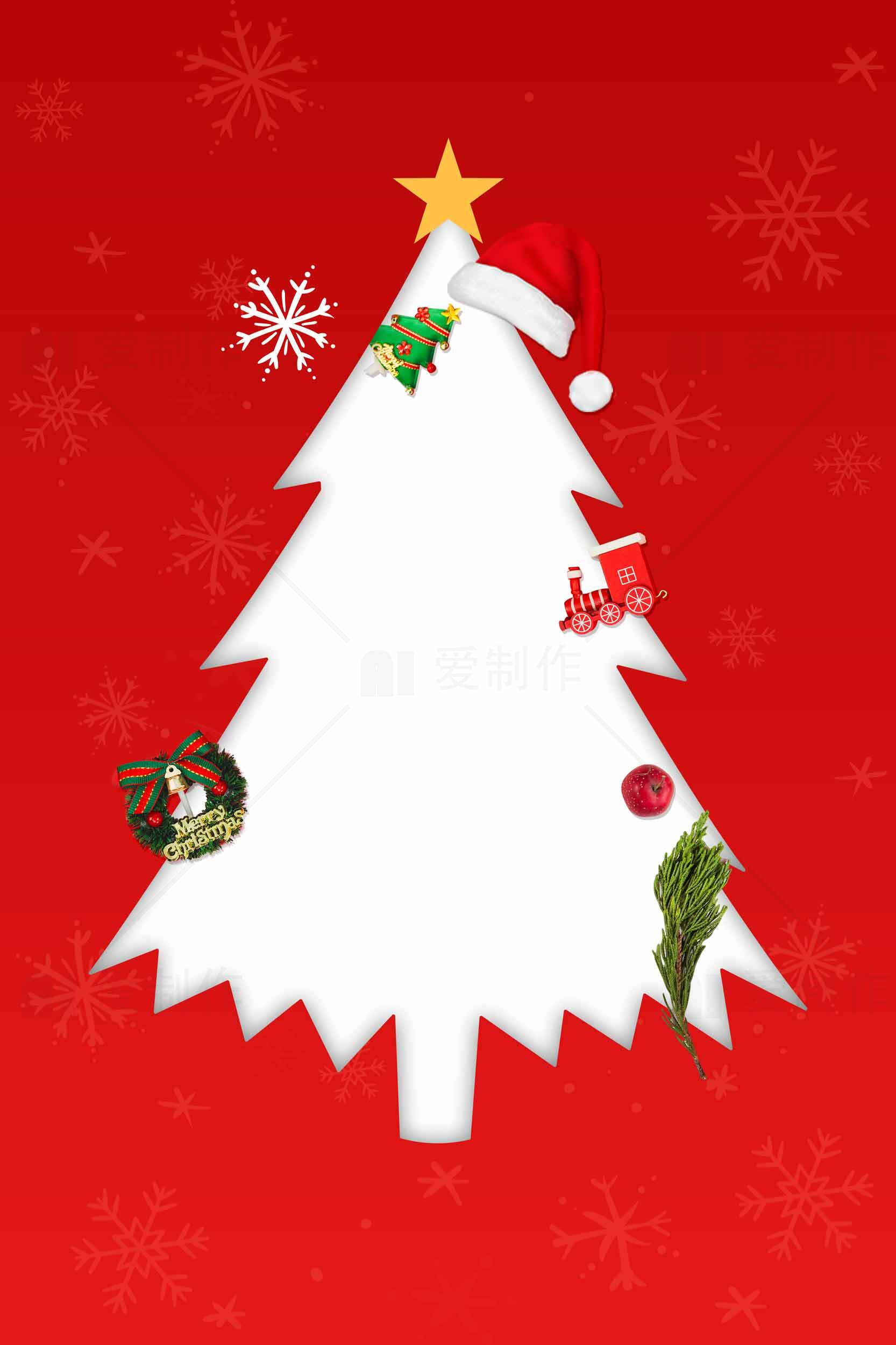 圣诞节红色背景白色圣诞树设计图片素材