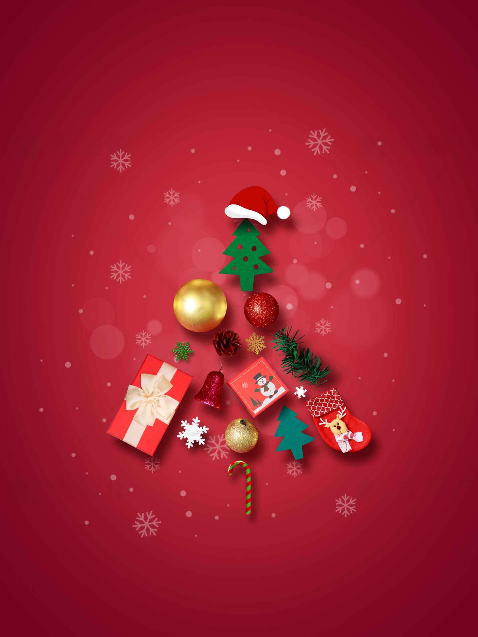 圣诞节红色背景创意圣诞树图片素材