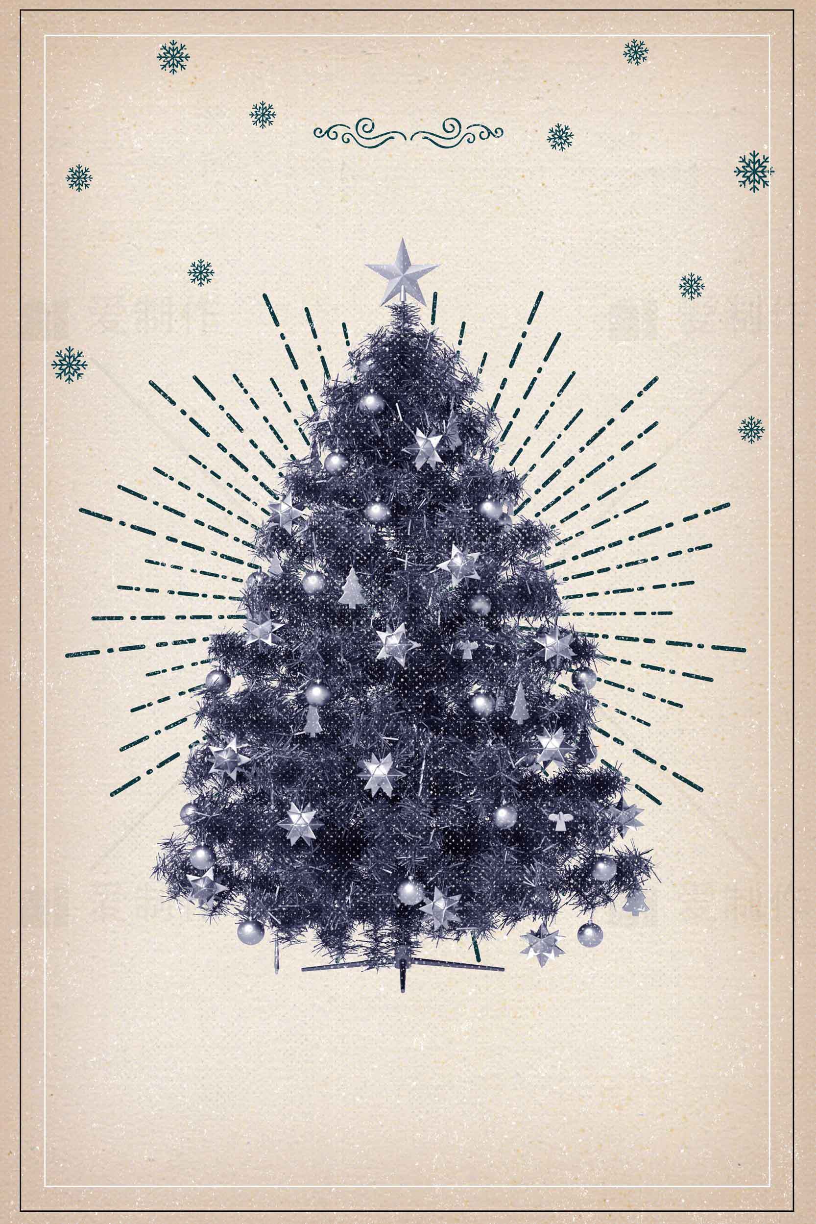 复古圣诞树装饰图片 | 节日氛围与冬季艺术设计素材