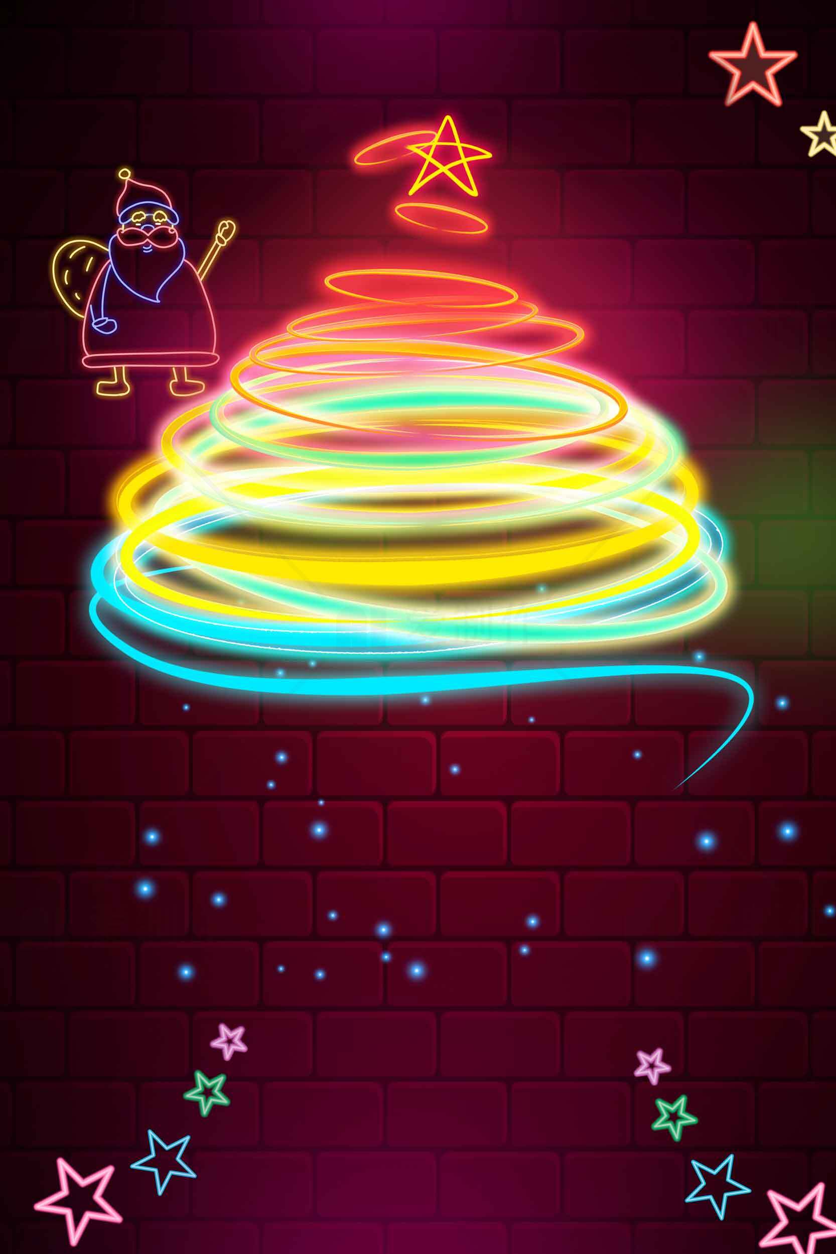 霓虹圣诞树与圣诞老人背景图片素材