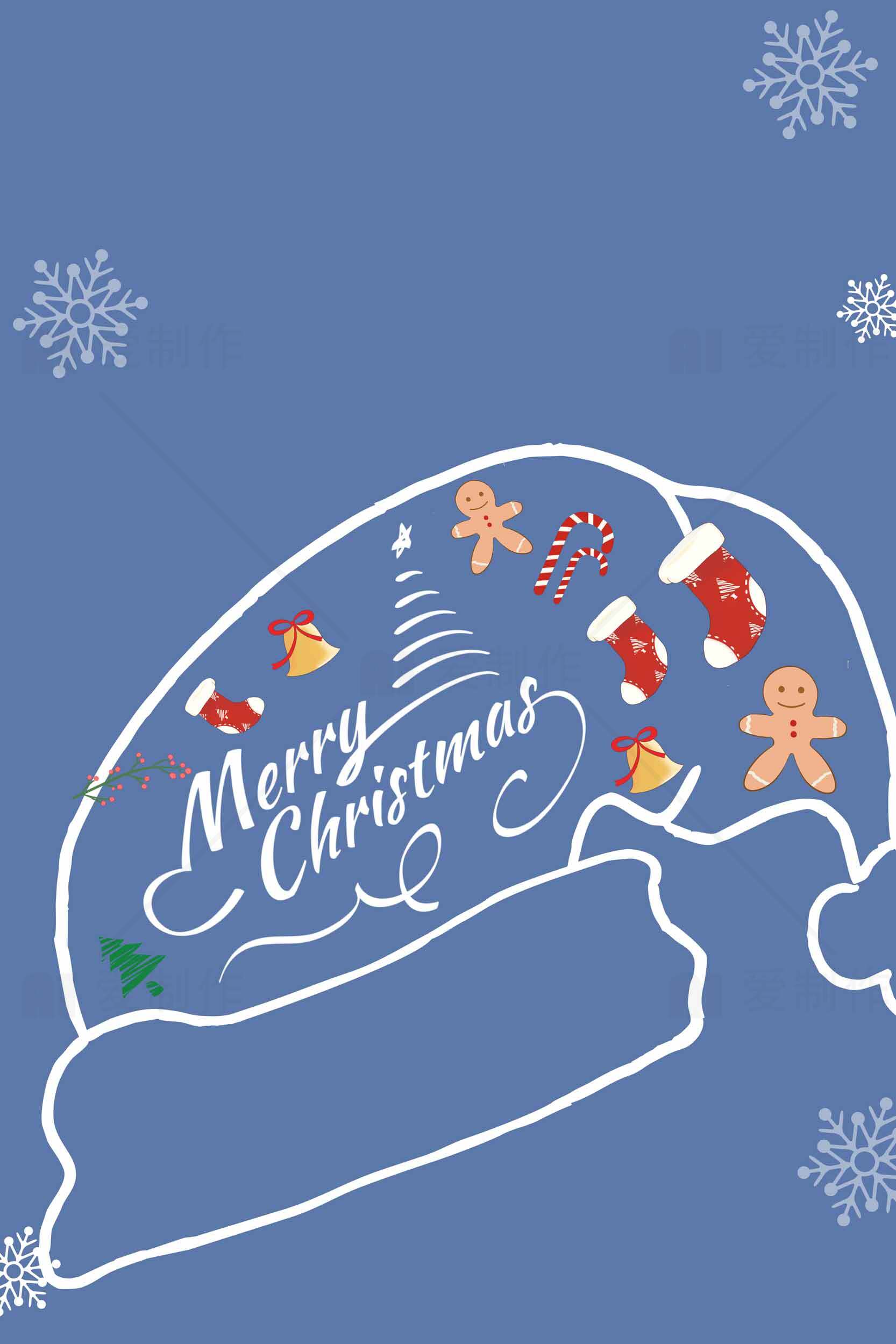 Merry Christmas蓝色圣诞帽设计图片素材