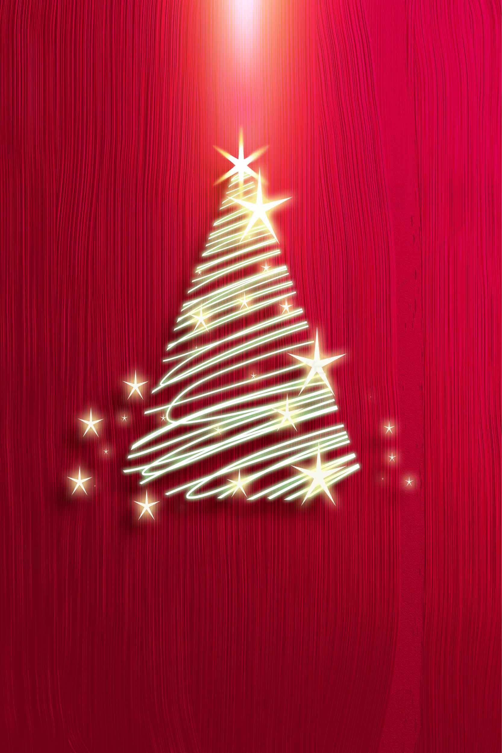圣诞节红色背景与金色圣诞树图片素材