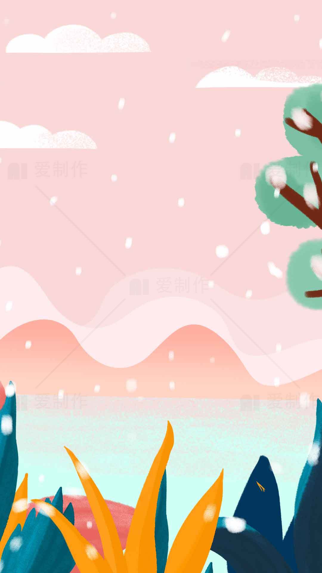 梦幻粉色背景插画风景图片素材