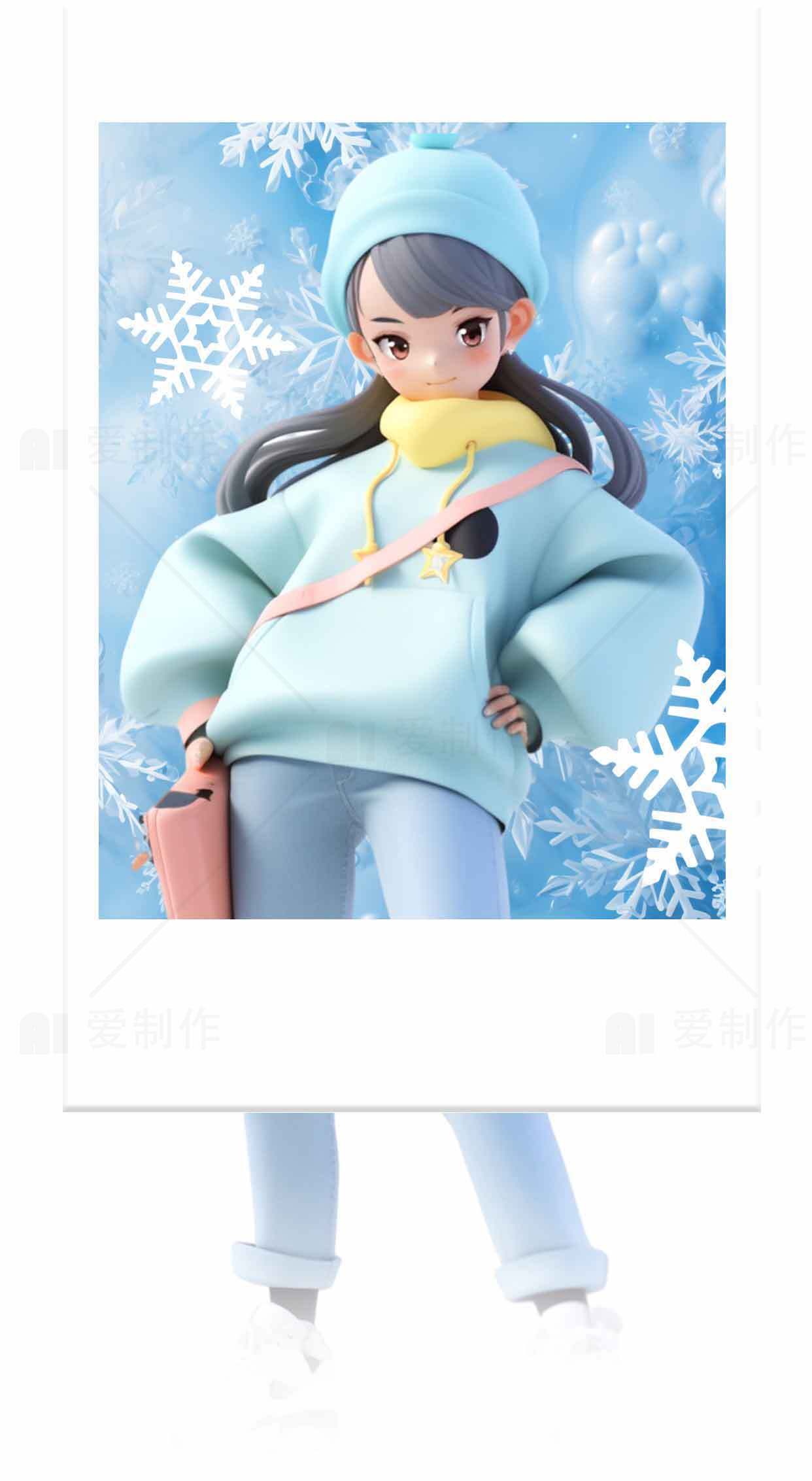 冬季时尚穿搭：冰雪主题的清新造型素材