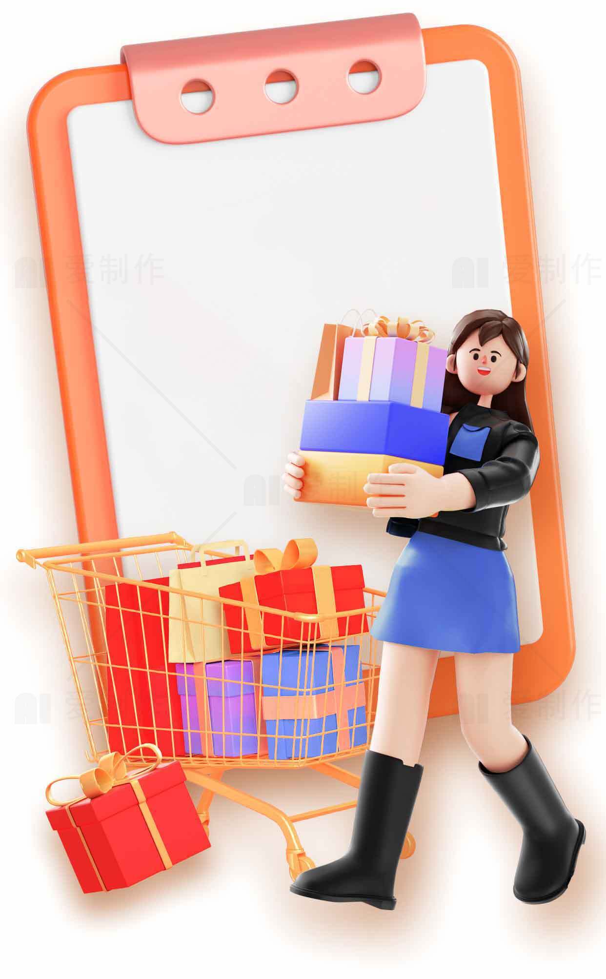 购物清单与礼物购物场景插画素材