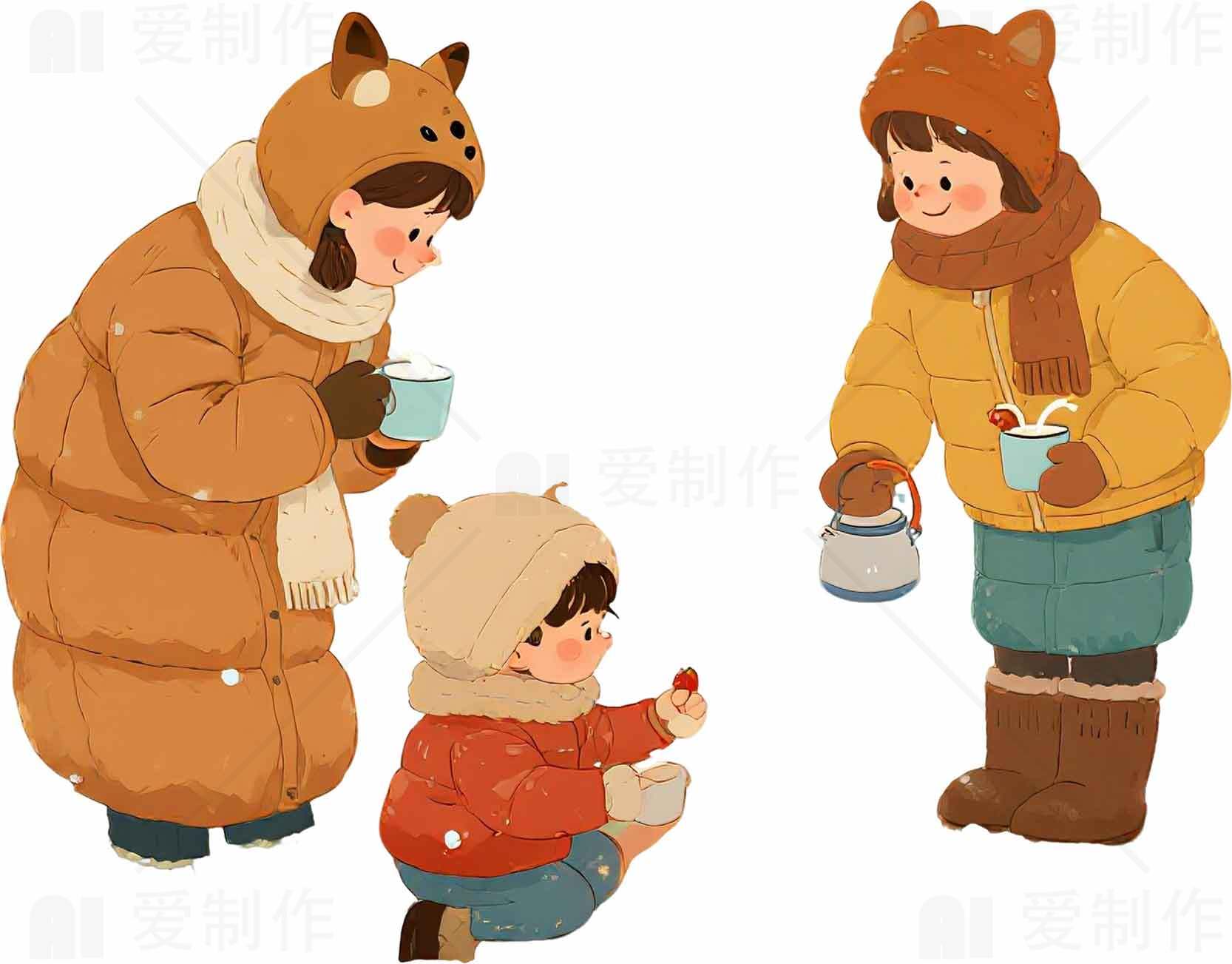 冬季温暖亲子互动插画素材