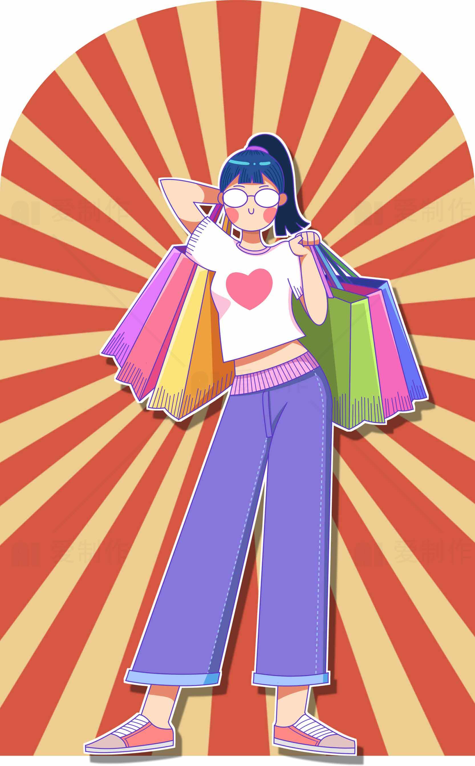 时尚女性购物插画设计图素材