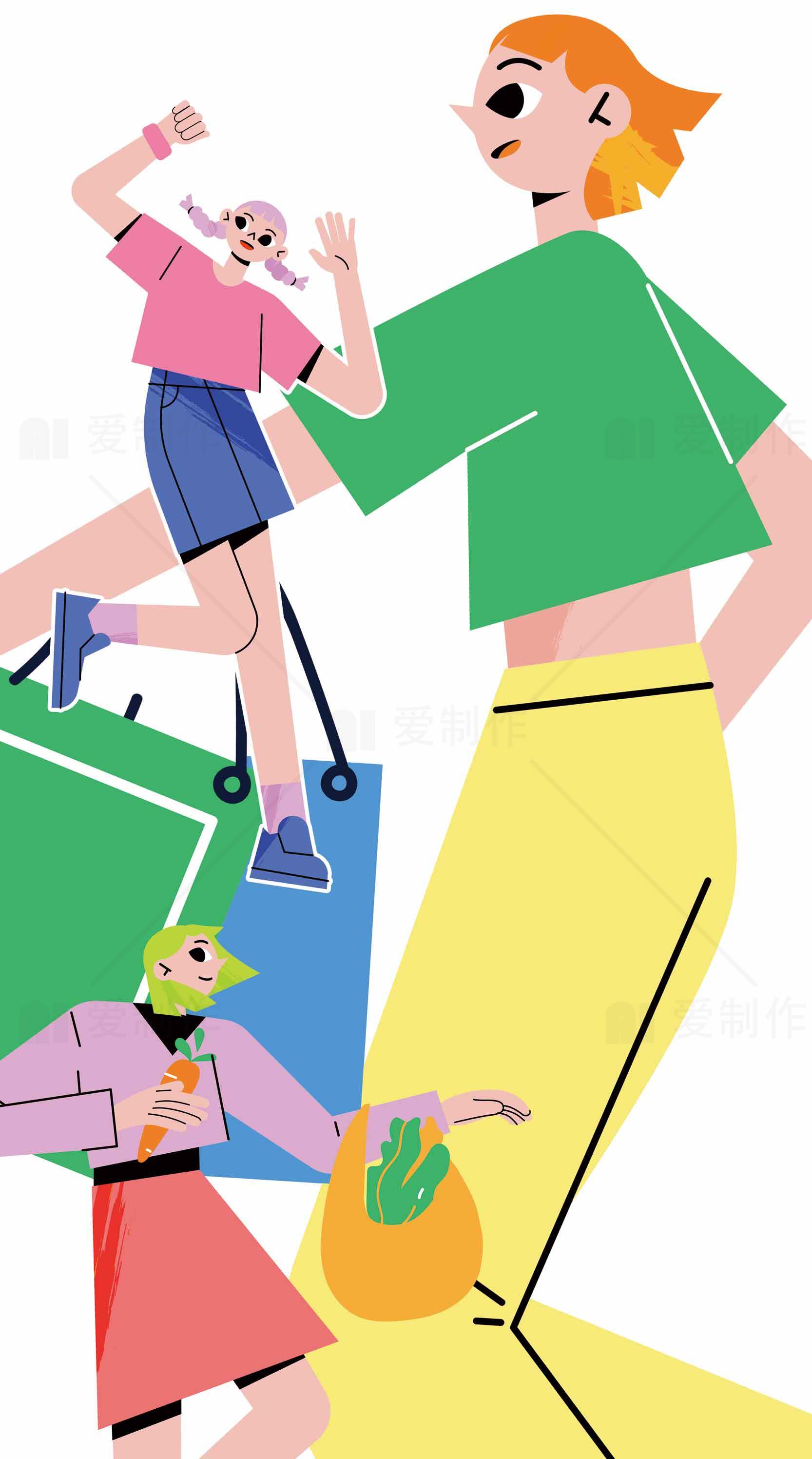 现代插画风格购物场景设计素材