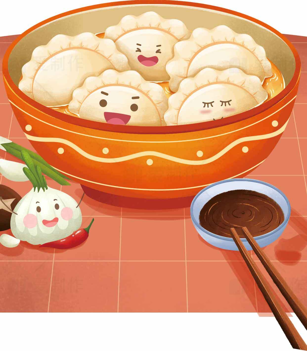 卡通饺子插画：美味与趣味的完美结合素材