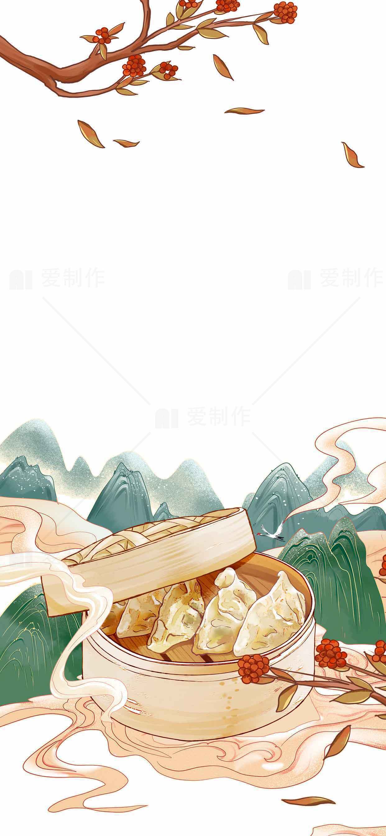 中式蒸饺美食插画背景图片素材