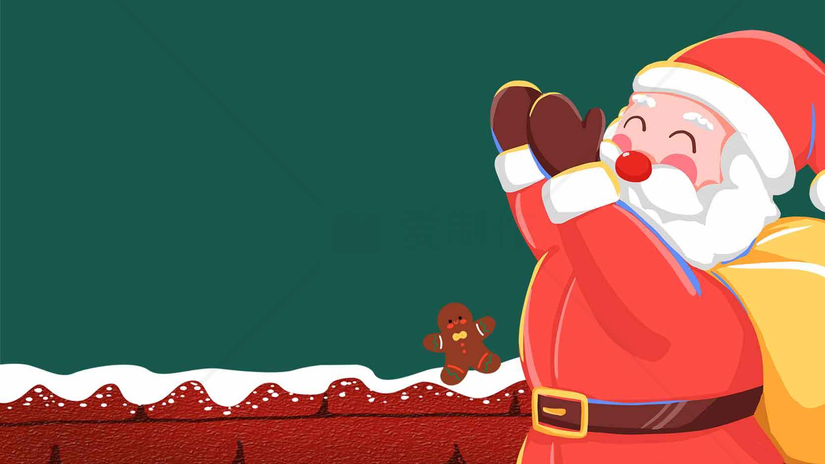 圣诞老人节日插画设计：绿色背景与红色主题素材