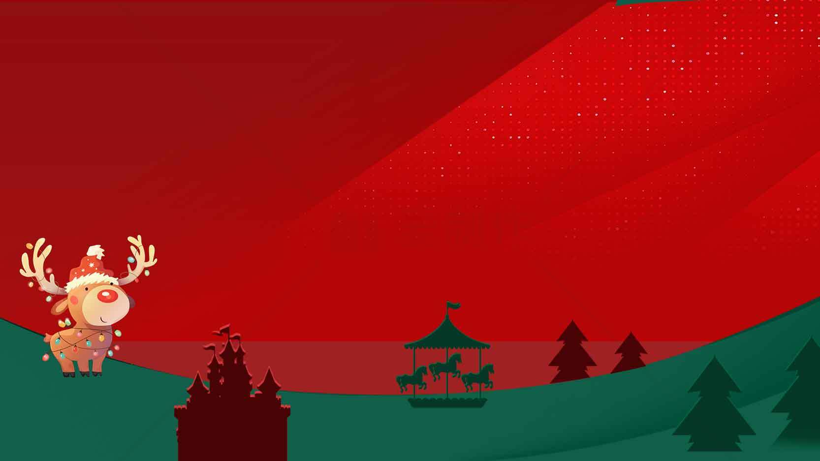 圣诞节红色背景插画与麋鹿主题设计素材