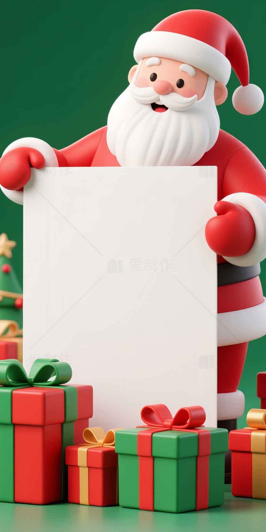 圣诞老人手持空白牌与礼物背景图片素材