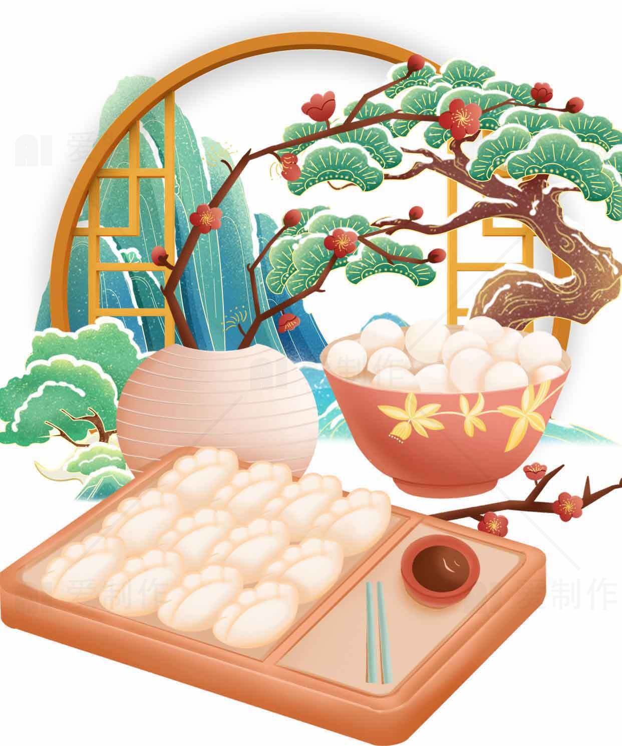 传统元宵节美食汤圆插画设计素材