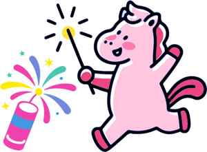 可爱粉色小马与烟花插画设计