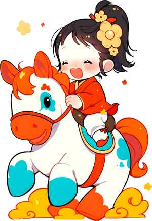 可爱卡通女孩骑马插画图片