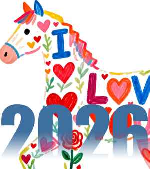 2026年爱心彩绘马插画设计