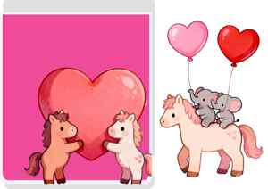 可爱卡通动物与爱心气球插画设计
