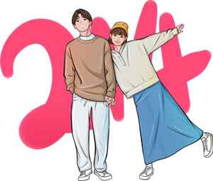 情侣插画风格图片：甜蜜手牵手