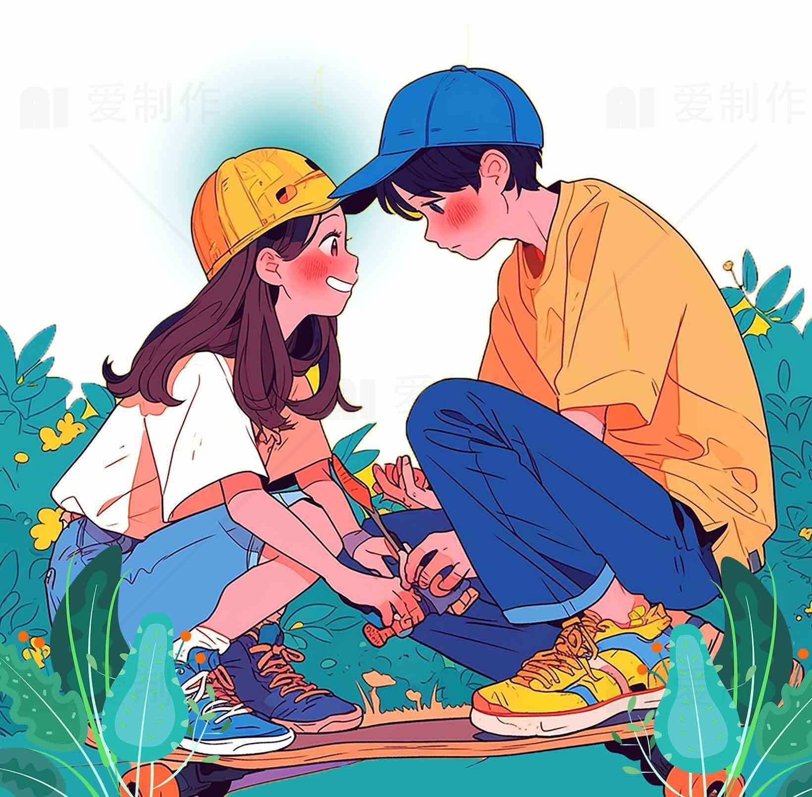 青春浪漫插画：夏日里的温馨时光素材