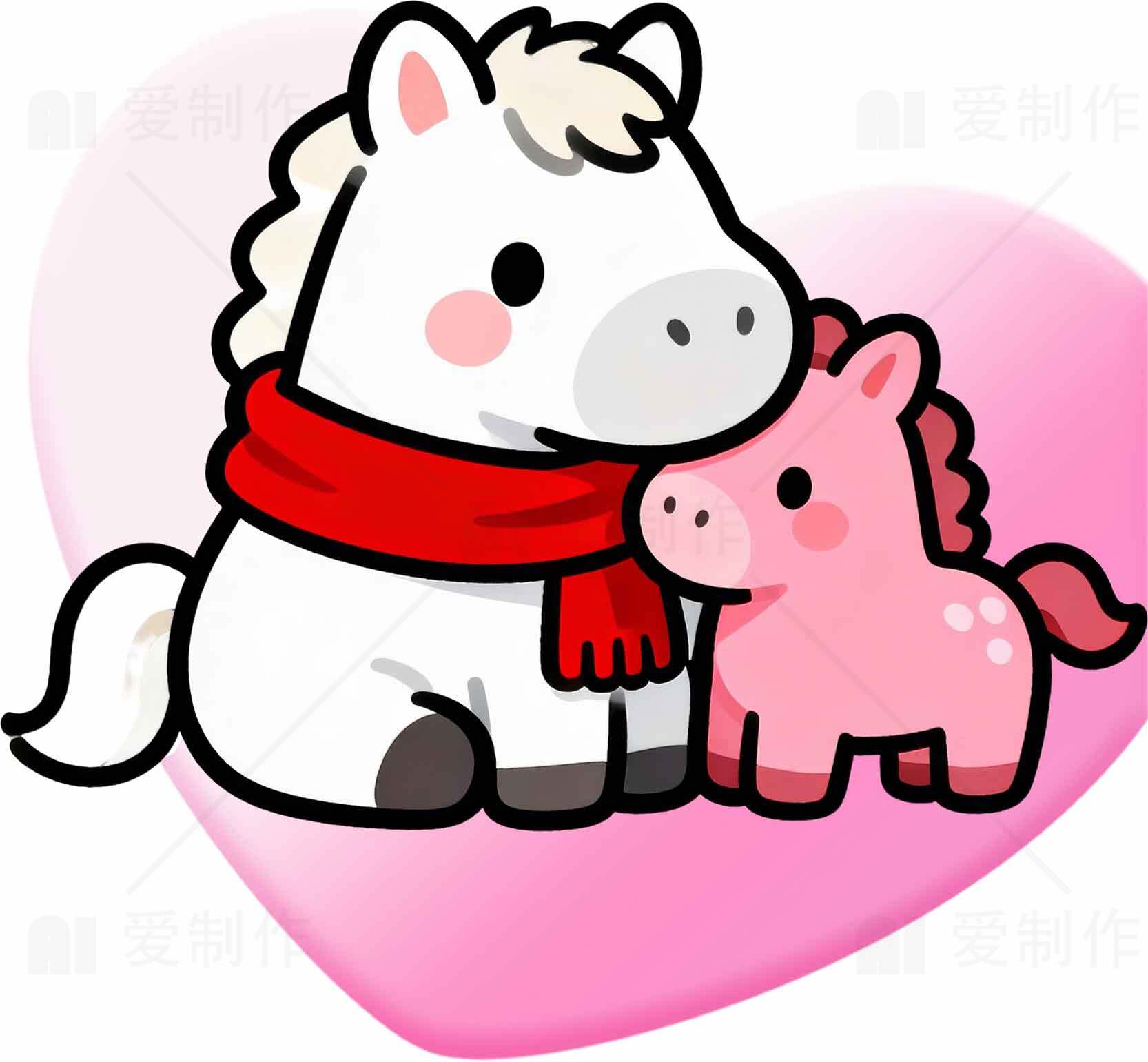 可爱卡通马与粉色爱心背景插画素材