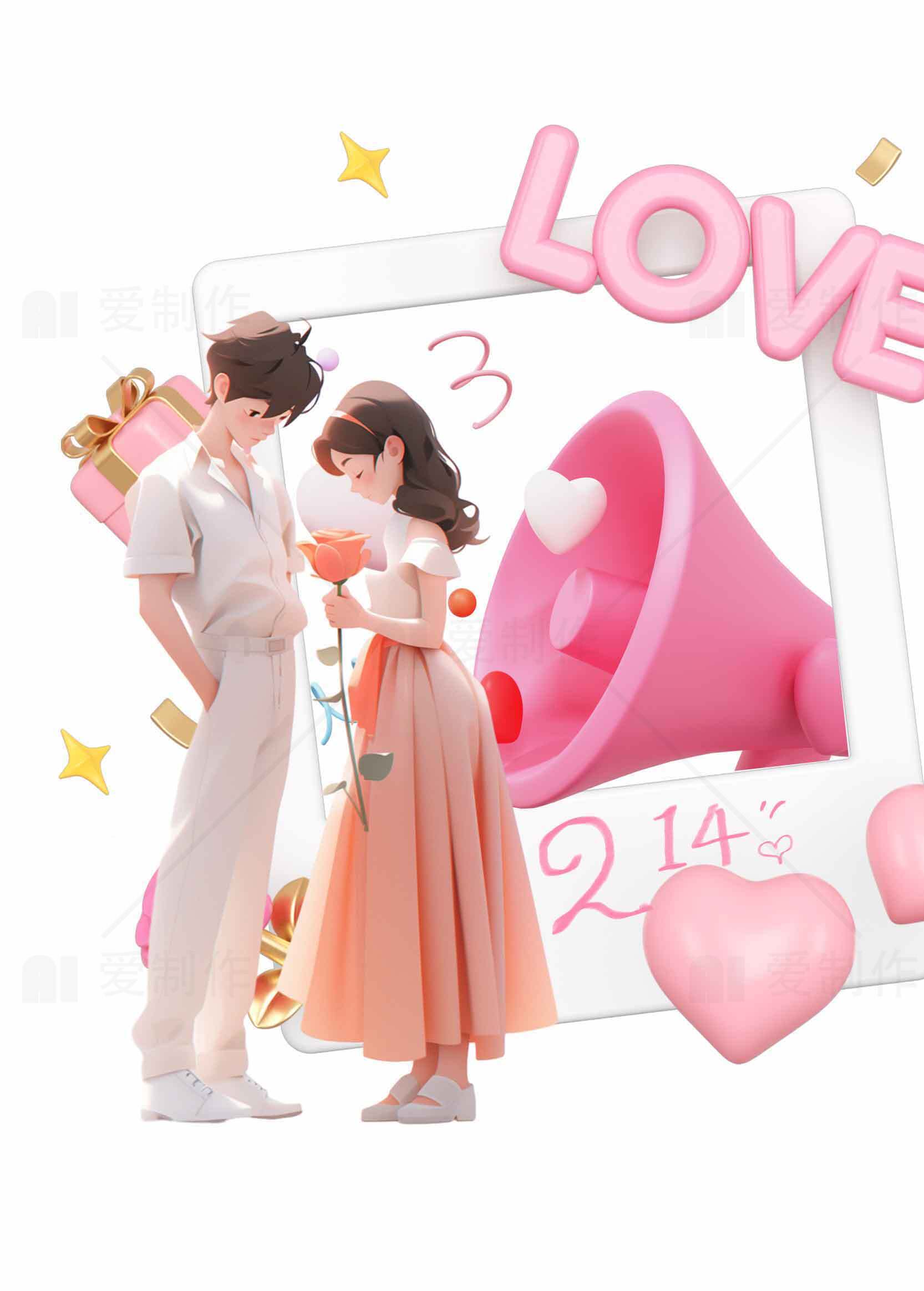 情人节浪漫情侣插画设计素材