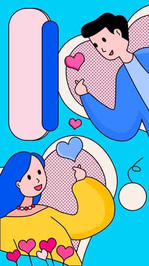 卡通风情侣互动插画设计