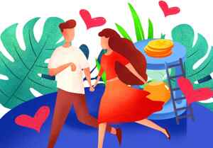 浪漫情侣约会插画设计