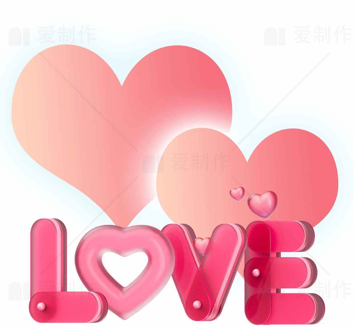 浪漫粉色爱心与LOVE文字图片设计素材