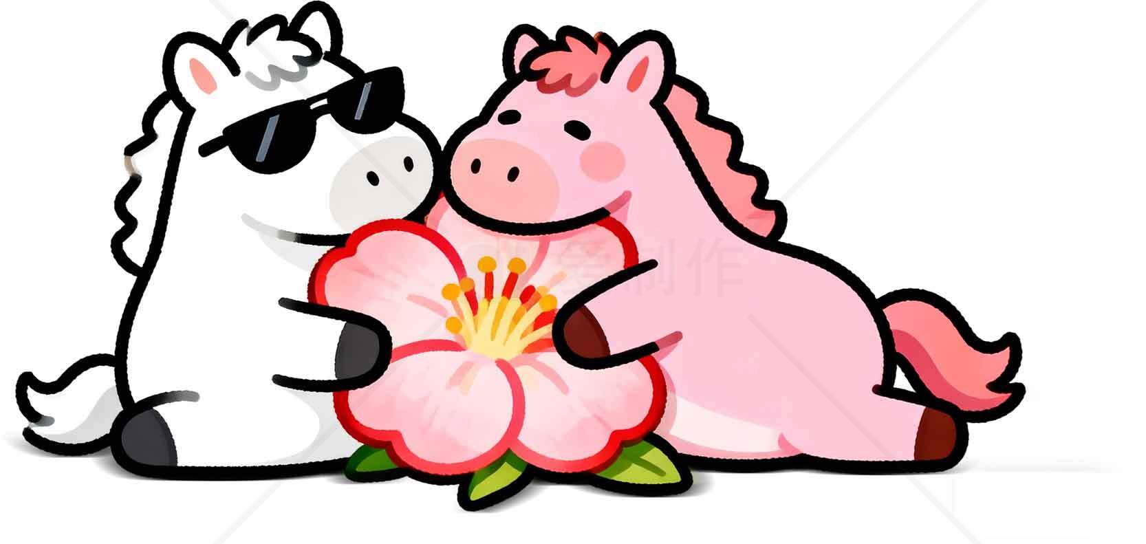 可爱卡通马与花的浪漫插画素材
