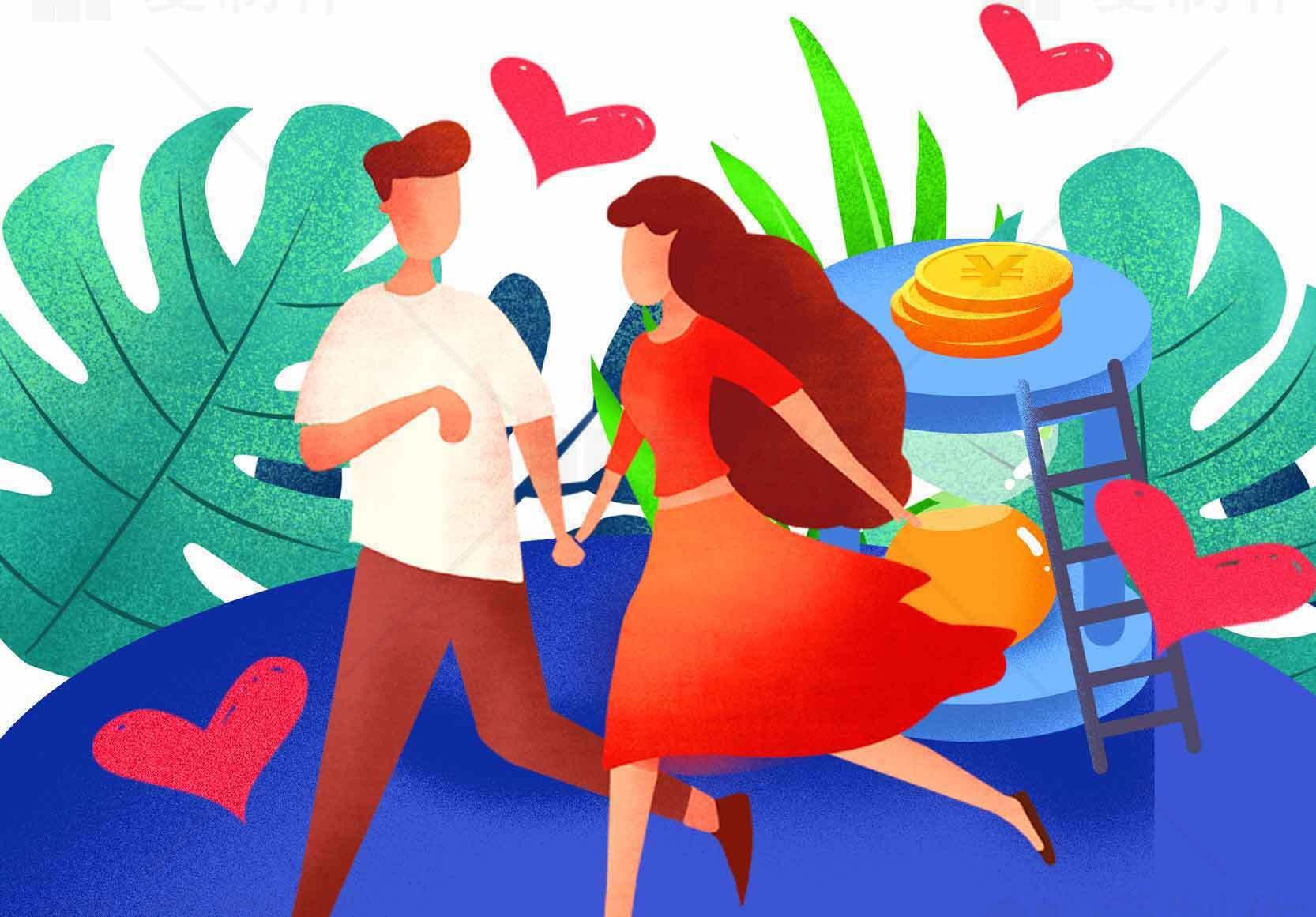 浪漫情侣约会插画设计素材