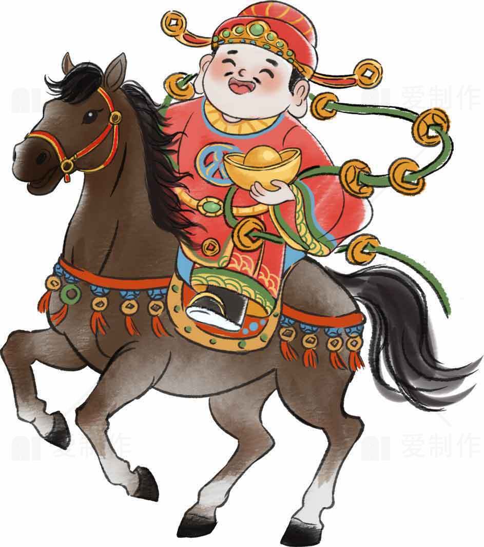春节骑马送福童子插画素材