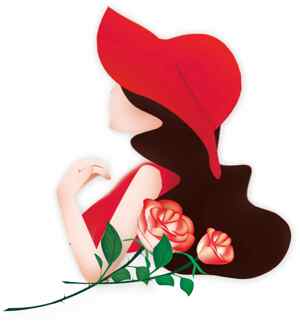 红色帽子与玫瑰插画唯美风格图片