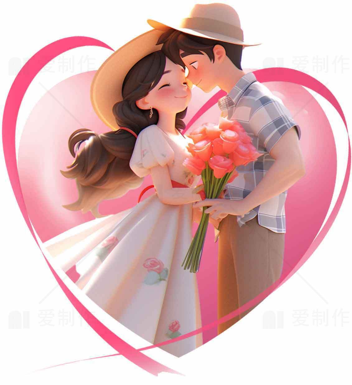 浪漫卡通情侣插画：甜蜜爱情告白素材