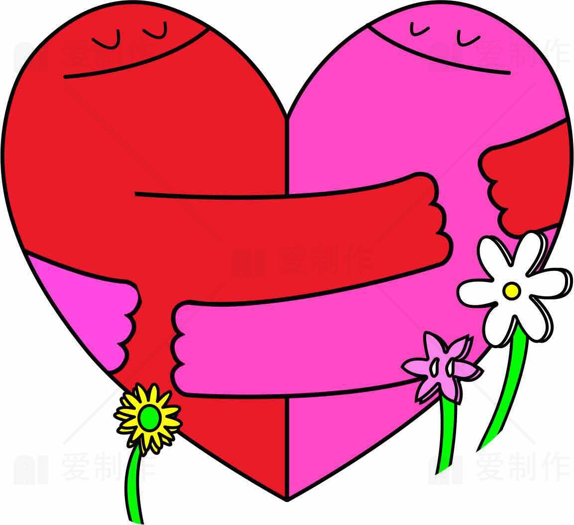 拥抱爱心插画图片-浪漫卡通风格设计素材