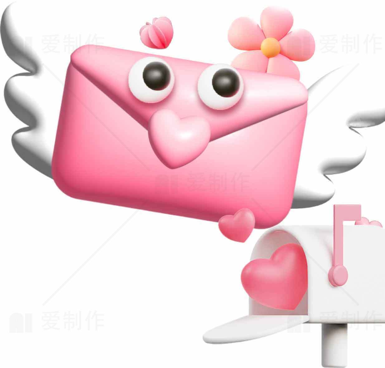 可爱粉色信封与邮箱插画设计素材