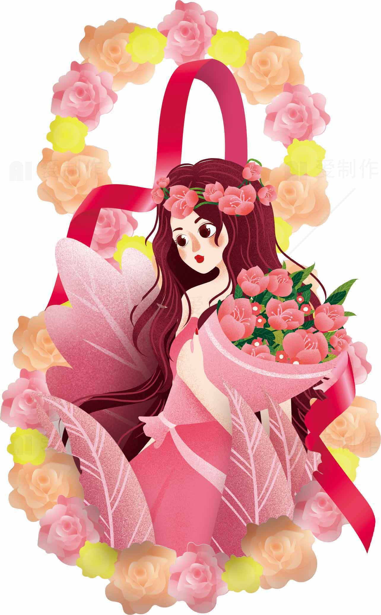 粉色花仙子插画设计图片素材