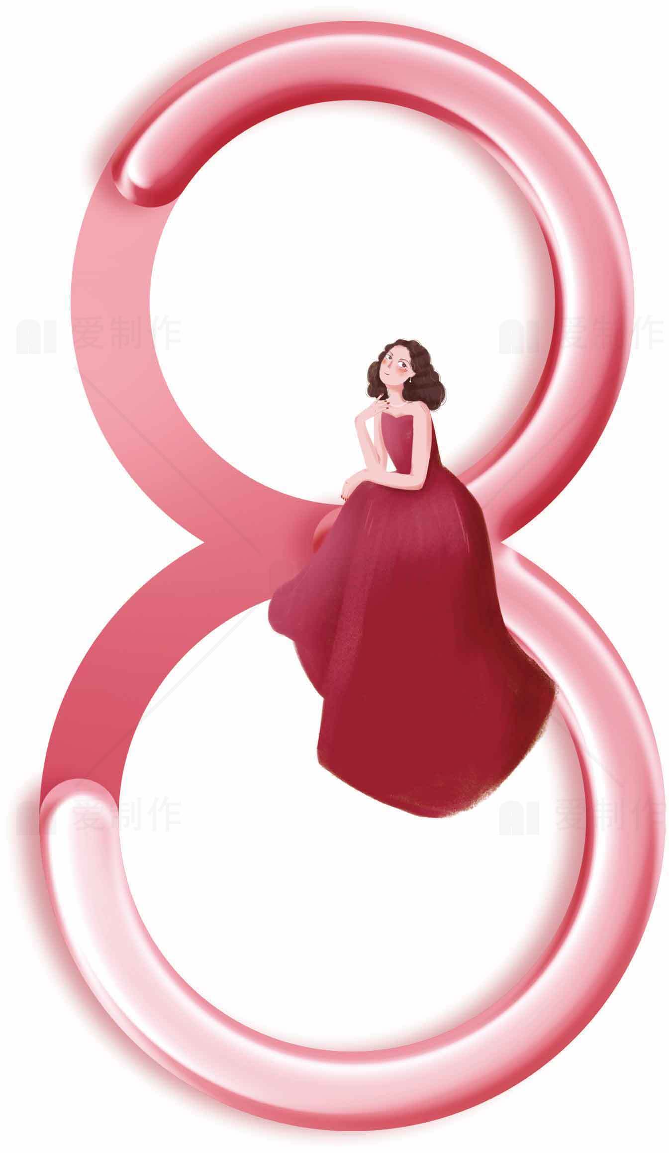 女性节日艺术设计：优雅红色主题插画素材