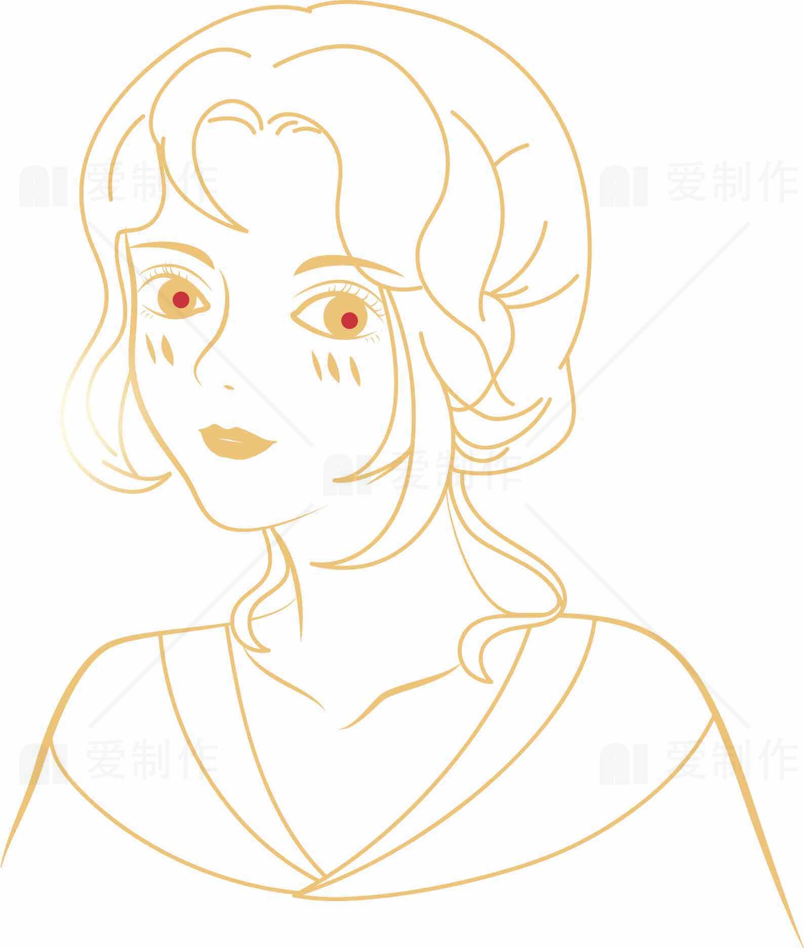 简约线条风格女性头像插画设计素材