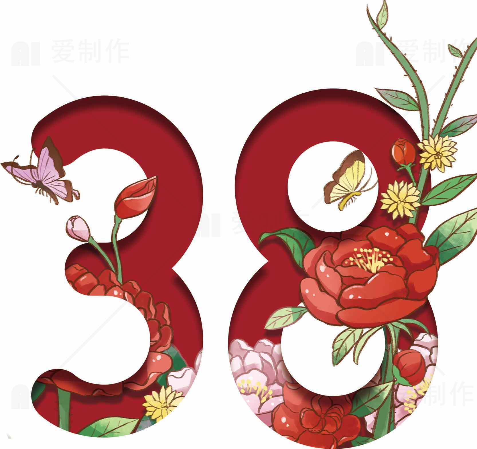 三八妇女节创意红色花卉设计图片素材
