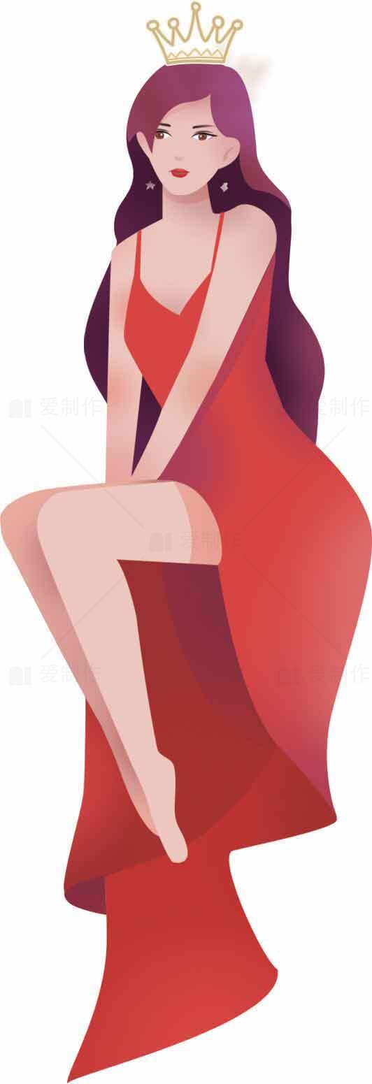 优雅红裙插画人物设计素材