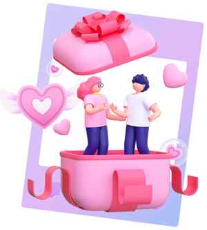 浪漫礼物盒中的爱情卡通插画