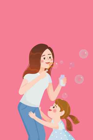 母女亲子互动插画：温馨时光