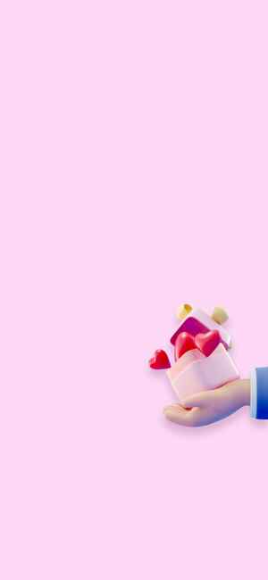 温馨粉色背景下的爱心礼物手绘插画