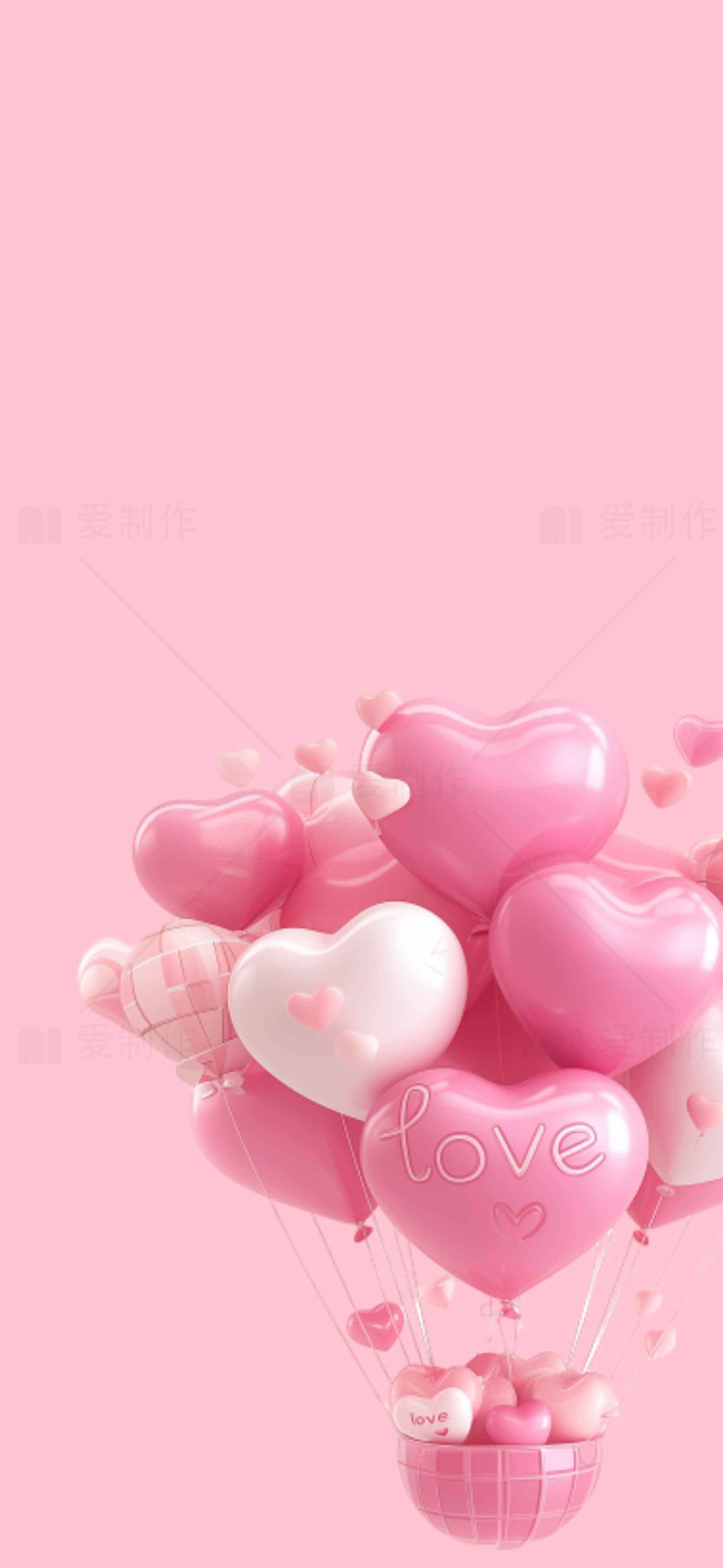 浪漫粉色爱心气球背景图片素材