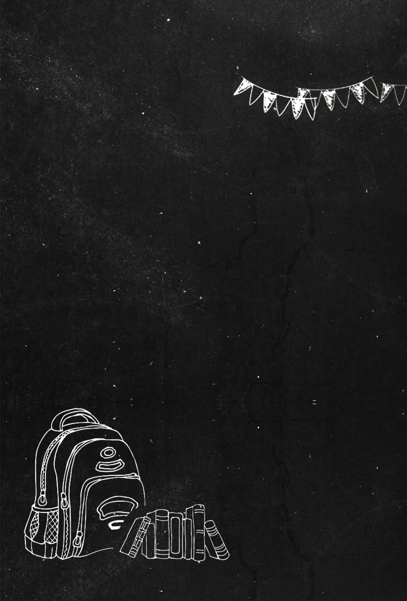 黑板风格手绘书包与旗帜背景图片素材