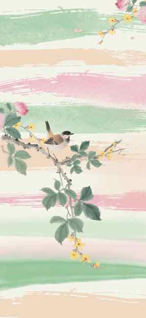 唯美手绘鸟与花枝背景图片