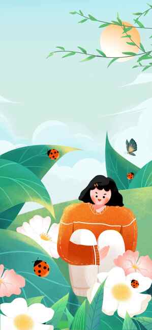 春日自然插画风景背景