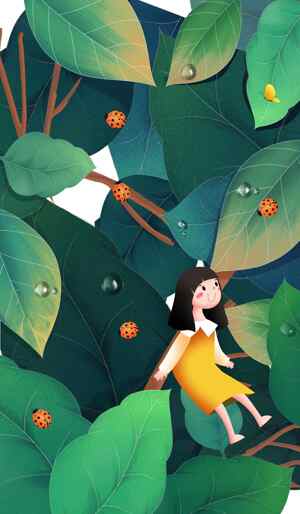 童趣森林插画：女孩与瓢虫的奇妙冒险