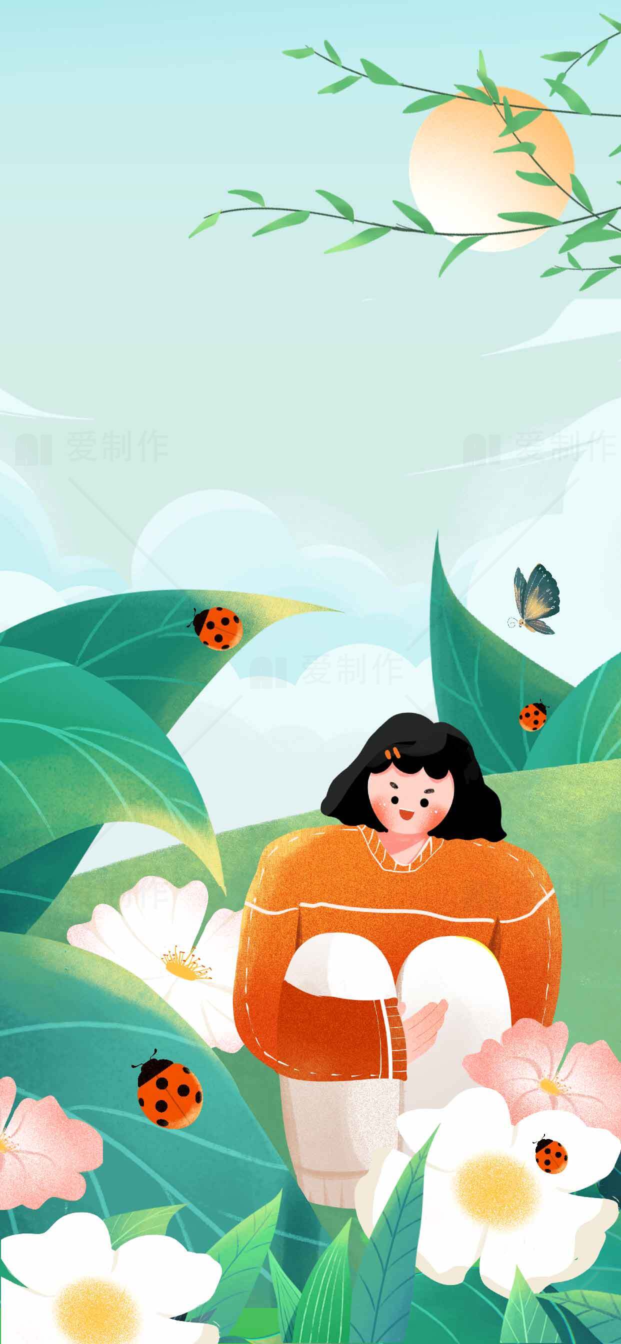 春日自然插画风景背景素材